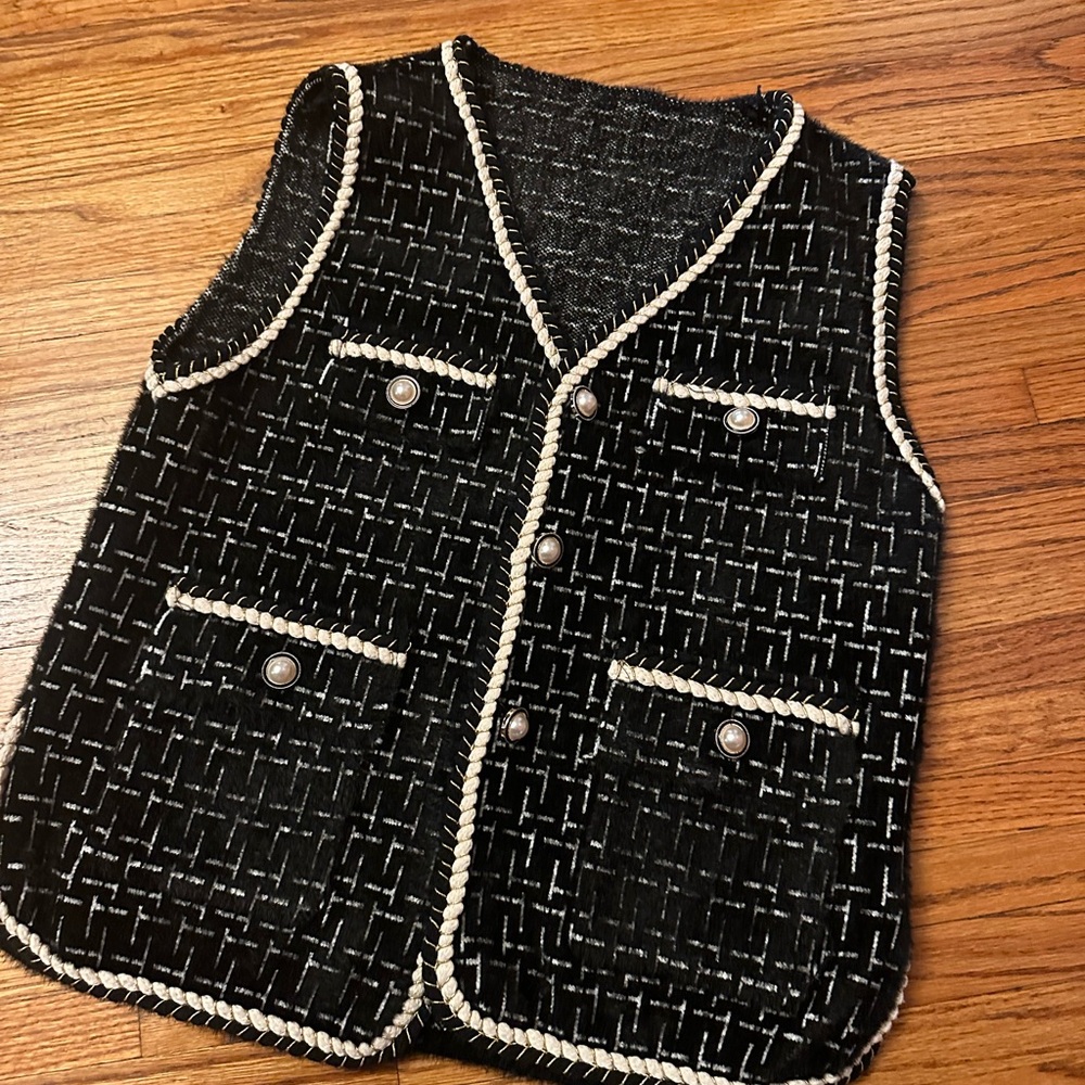 Black and White Tweed Vest